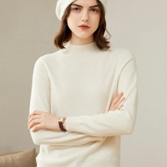Ralph Lauren Purple Label Cashmere Sweater Made in Italy Cream Mock neck - Picture 1 of 11